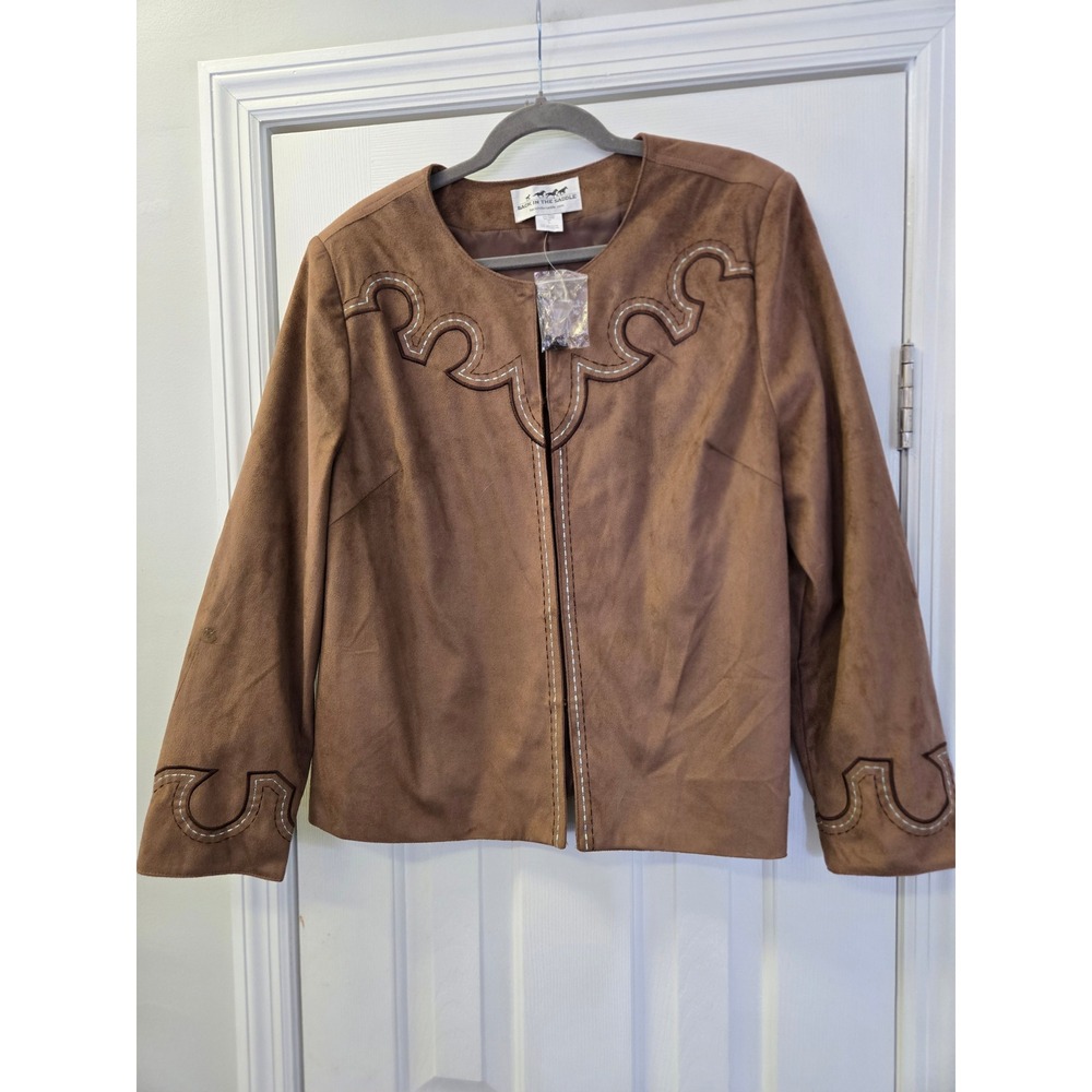 Back In‎ The Saddle Faux Suede Western Jacket Brown Embroidered XL Cowgirl Rodeo